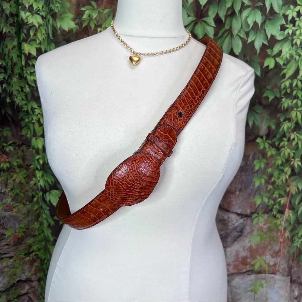 VINTAGE WESTERN Exotic Croc Embossed Leather Belt, 48
